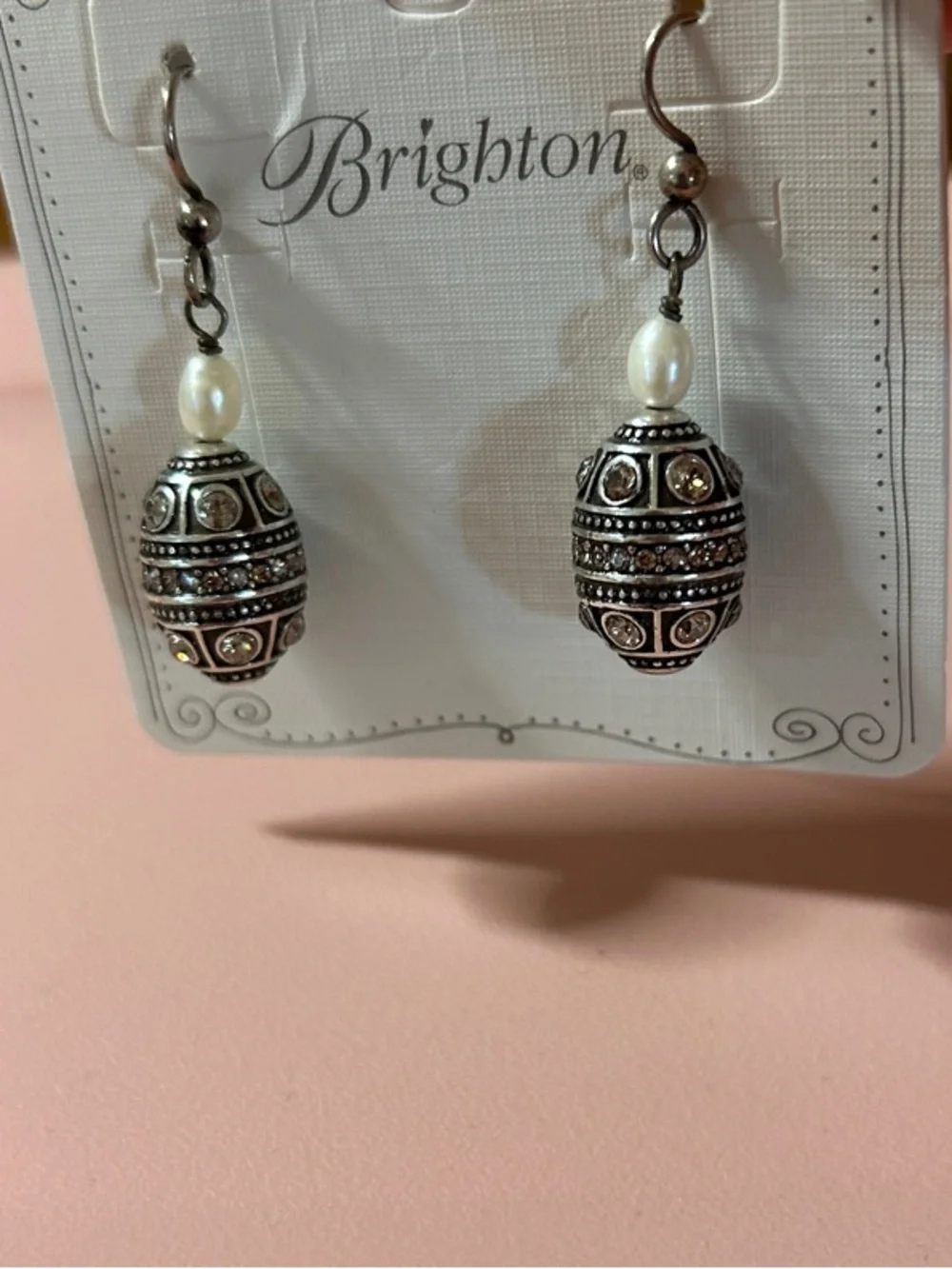 Brighton Silver-Tone Filigree Egg Drop Earrings with Pearl 0129 - Picture 6 of 8
